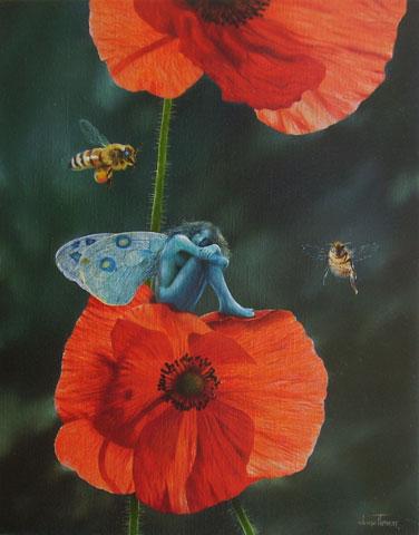 Peinture Onirique - La belle et les abeilles