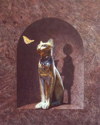 Soleil levant sur la statue de BASTET - TERNON