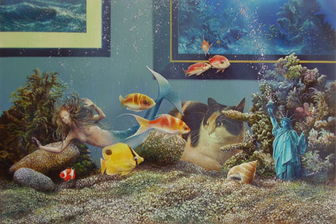 Peinture Onirique - L'aquarium de mr bulot